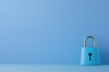 Naklejka premium A Solitary Blue Padlock Resting Against a Serene Blue Backdrop, Symbolizing Security and Protection