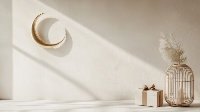 Golden Crescent Moon, Lantern, and Gift Box