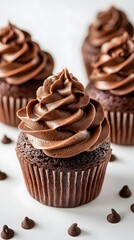 Food, Sweet Dish, Frosted Chocolate, on White Background, Photo Realistic, Wallpaper, Cover and Screen for Smartphone, PC, Laptop, 9:16 and 16:9 Format