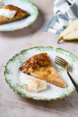 Slice of rustic pear galette