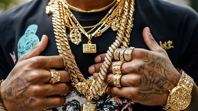 Popular blogger flaunting his gold jewelry, exuding wealth and success