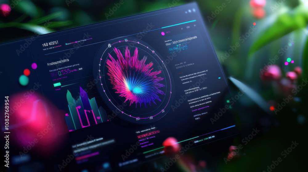 Poster vibrant, futuristic dashboard displays real time data analytics with dynamic graphs and charts, set 