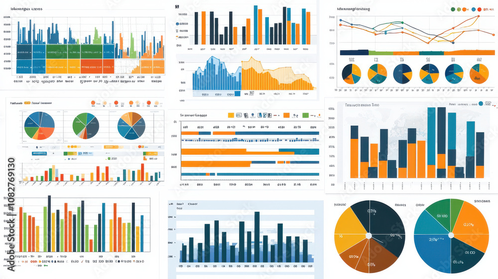 Poster comprehensive smart metrics dashboard displays detailed kpi tracking with various charts and graphs,