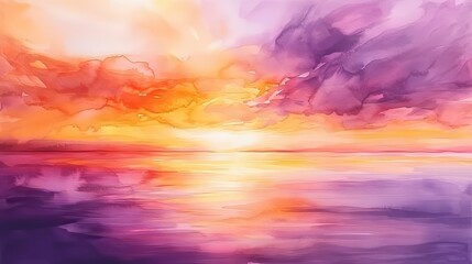 Dramatic Sunset Watercolor Landscape Painting