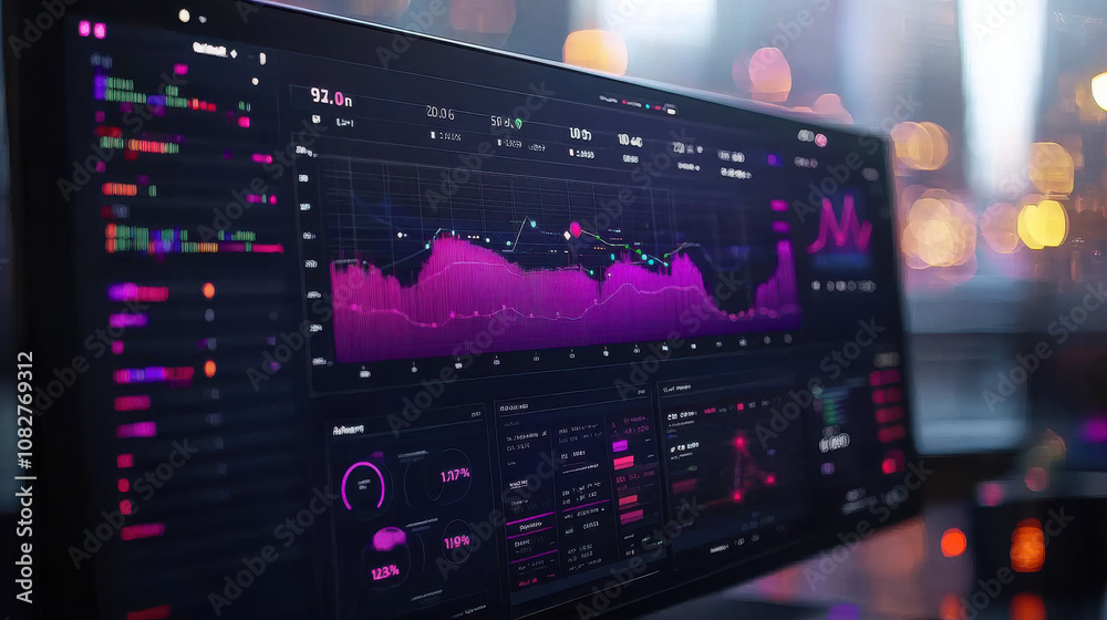 Aufkleber vibrant data visualization dashboard displays complex analytics with colorful graphs and charts, set