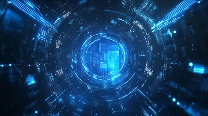 Obraz premium Abstract blue futuristic technology concept background with digital circuitry, high-tech patterns, and innovative design elements for modern digital projects and sci-fi themes