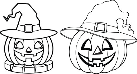 hand drawn halloween pumpkin wear witch hat
