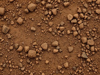 Rough, textured dirt surface with visible grains and earthy tones, gritty, muddy, rugged