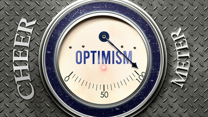 Optimism and Cheer that is hitting a full scale, showing a very high level of optimism, overload of it, too much of it. Maximum value, off the charts.  ,3d illustration