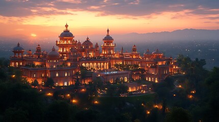 Obraz premium Golden palace gleaming in the glow of sunset sky splendor picture