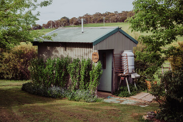 A metal gazebo / hut in an Australian outback farm