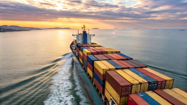 Container Ship Sunset Ocean Cargo Maritime Transportation Global Trade