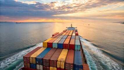 Container Ship Sunset Ocean Voyage Global Trade Maritime Logistics