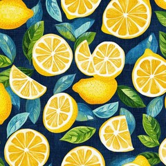 Lemon Slices Pattern**: Design a repeating pattern of lemon slices, showcasing cross-sections, wedges, and whole lemons in a vibrant, playful arrangement.