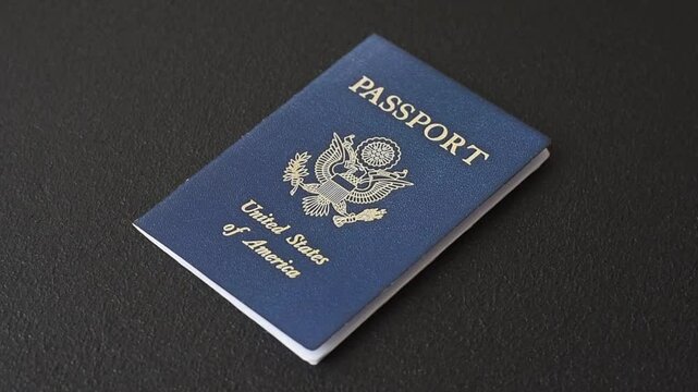 United states of america passport on a dark concrete background. Conceptual background on the theme of tourism and travel