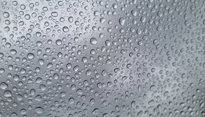 Raindrops on glass close-up. Black and white monochrome. Selective focus
