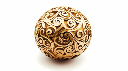 On a white background, an isolated gold ball symbolizes christmas and the new year. Ornamented. Illustration