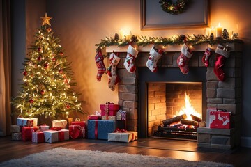 Holiday celebration, Christmas tree with bright lights, festive ornaments, December