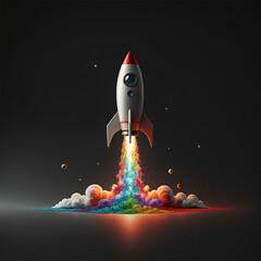 Rocket Launching Off, Shiny Rainbow Glitter Blasting Out of the Bottom