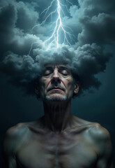 Portrait against the backdrop of a thunderstorm