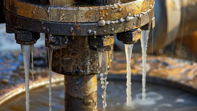 A closeup shot of a hydraulic fracturing pump in action sending highpressure water and chemicals deep into the ground.