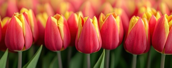 Fototapeta premium Vibrant Red and Yellow Tulips in a Beautiful Floral Display, Perfect for Springtime Imagery and Aesthetic Celebrations of Nature's Beauty
