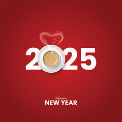 Happy new year 2025 tea concept. New year creative design for banner, poster vector illustration.