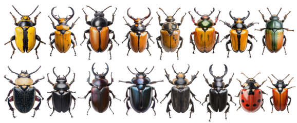 Set of 16 types of beetles of various varieties