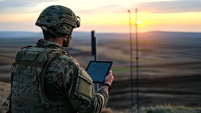 In a remote outpost near the coastline, troops monitor the border on a tablet connected to a Starlink antenna, ensuring secure satellite communication over vast distances.