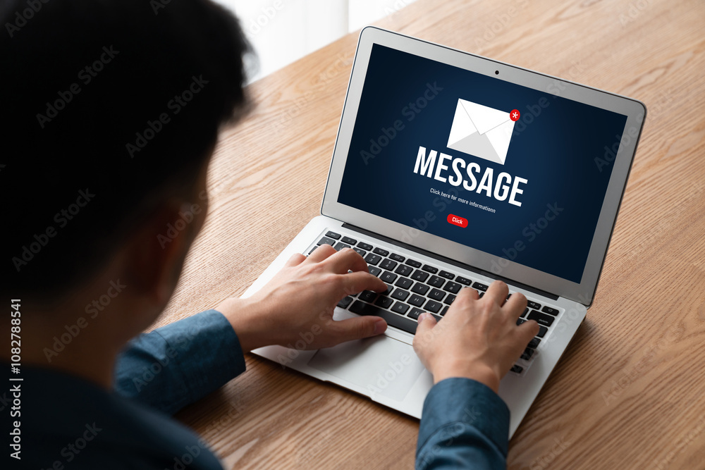Poster email notification message showing on computer screen snugly. digital marketing message information 