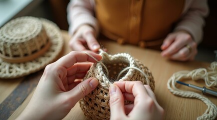 Crafting Handmade Rattan Basket with Expert Hands in a Cozy Environment