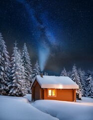 Schneebedecktes Haus im Winterwald