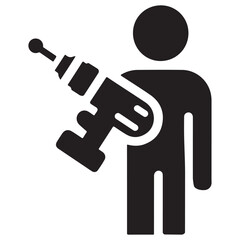 Minimalist Worker with Power Drill Icon