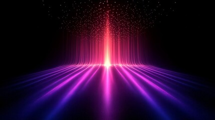 Straight lines made of light rise up in a fan shape, wallpaper style image, many particles, symmetrical composition, minimalism, AI Generative