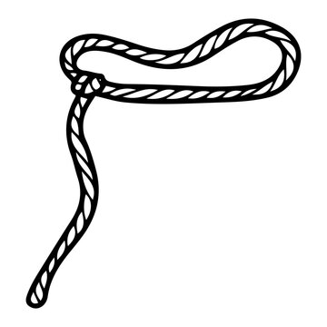 recommend clip art: Cowboy lasso hand drawn doodle. Long rope with a loop at the end. Western, wild west. Ranch, farm. Horse driver tool. Traditional rodeo attribute. Vector line art illustration.