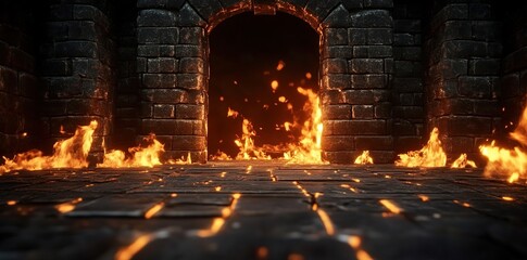 Fototapeta premium A stone floor with burning embers on it 
