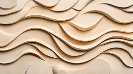 Obraz premium Abstract 3D of smooth wavy beige surfaces with layered textures creating an aesthetic flowing pattern and organic curves.