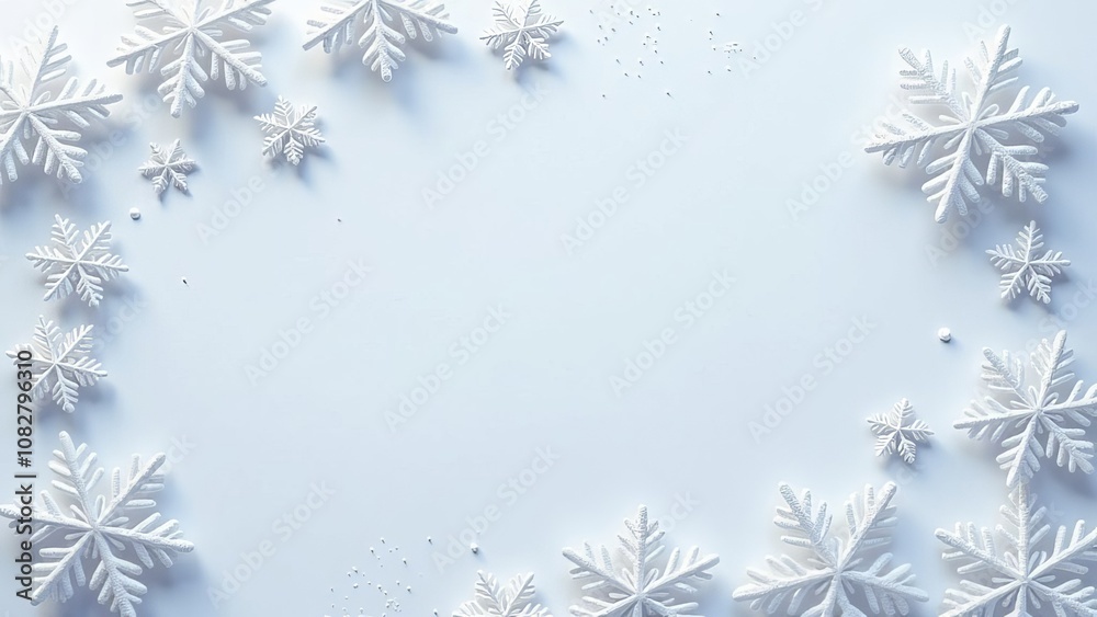 Poster a white background with snowflakes scattered around it