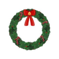 Hand drawn Christmas wreath red bow bell and candy cane in watercolor style vol.02, PNG file no background 