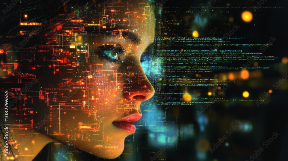 Aufkleber an android focuses on coding for robotic systems in a futuristic digital environment