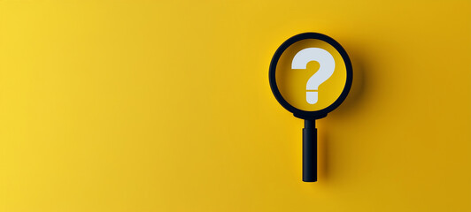 A magnifying glass with a question mark on a yellow background in a minimalist style