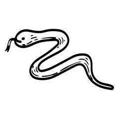 Snake hand drawn doodle. Wildlife animal. Dangerous snake. Poisonous viper. Vector line art illustration.