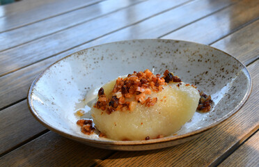 Typical lithuanian dish made from potatoes and meat, Ceppelins - Zeppelins