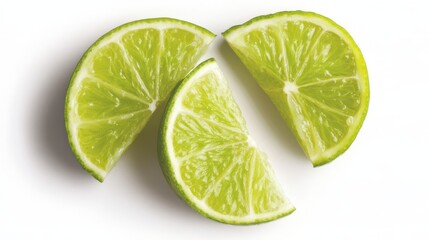 Fresh Lime Wedges on White Background