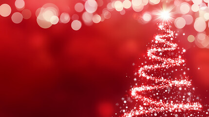 An ornamented christmas tree with bokeh lights against a red background. Ornamented. Illustration