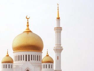 Obraz premium Golden Mosque with Crescent Moon and Minaret