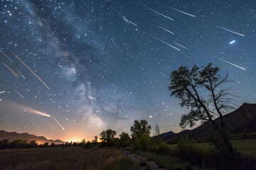 Meteor Shower Against a Starry Sky