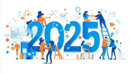 Fototapeta premium Flat illustration of people working together to paint the numbers 