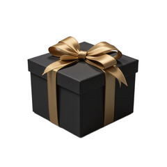 Elegant Black Gift Box with Golden Ribbon, Luxury Present Concept for Holidays and Special Occasions.