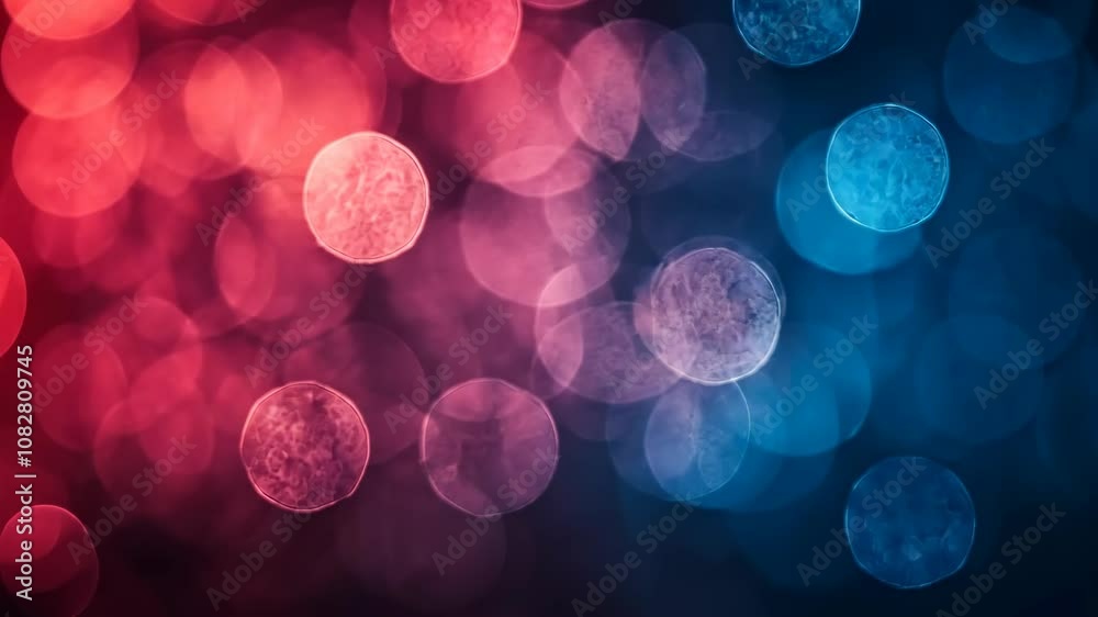 Poster red and blue bokeh lights create a vibrant abstract pattern at night